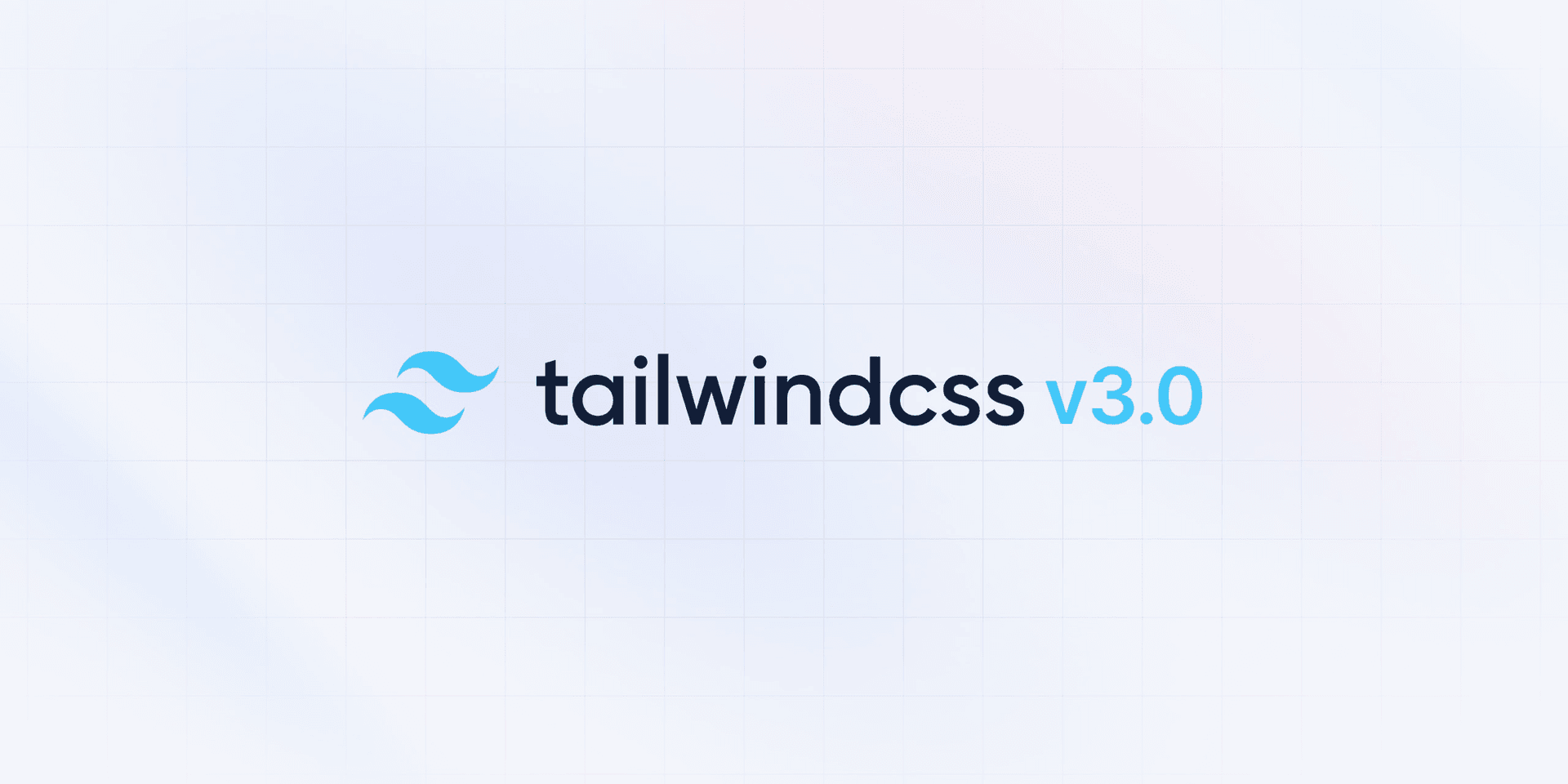 The image showcases the Tailwind CSS v3.0 logo, featuring a stylized wave icon and the text 'tailwindcss v3.0'. The design has a clean and modern aesthetic, with a gradient background and a grid pattern. The overall mood is professional and tech-focused, suggesting a new version release of the popular CSS framework.